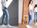 Mężczyzna i kobieta w jasnych jeansach, prezentujący wygodę i styl.