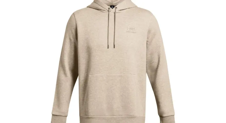 Beżowa bluza Under Armour bez kaptura z kieszenią kangurką i dyskretnym logo.